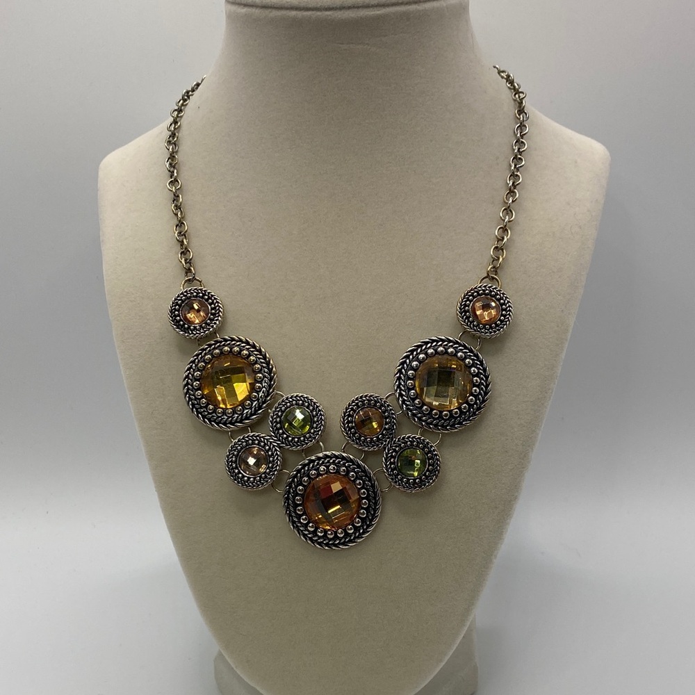 Premier Design Chiffon Statement Necklace Multicolor Faceted Acrylic Rhinestones